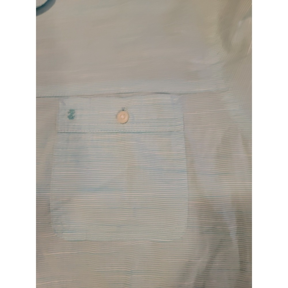 IZOD Saltwater Mens Short Sleeve Button Up Shirt Light Blue Striped Size XXL - Picture 4 of 9